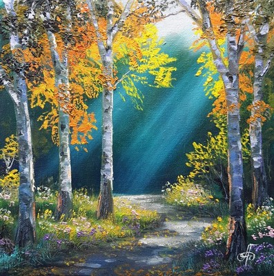 Sunlit Forest Path Oil Painting Original Woodland Landscape Nature Wall Art 8x8