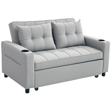 HOMCOM 2 Seater Pull Out Sofa Bed with Pockets for Living Room Light Grey