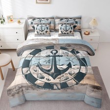 Nautical Bed in A Bag Queen,Vintage Anchor Comforter Set for Boys Girls,Grung...