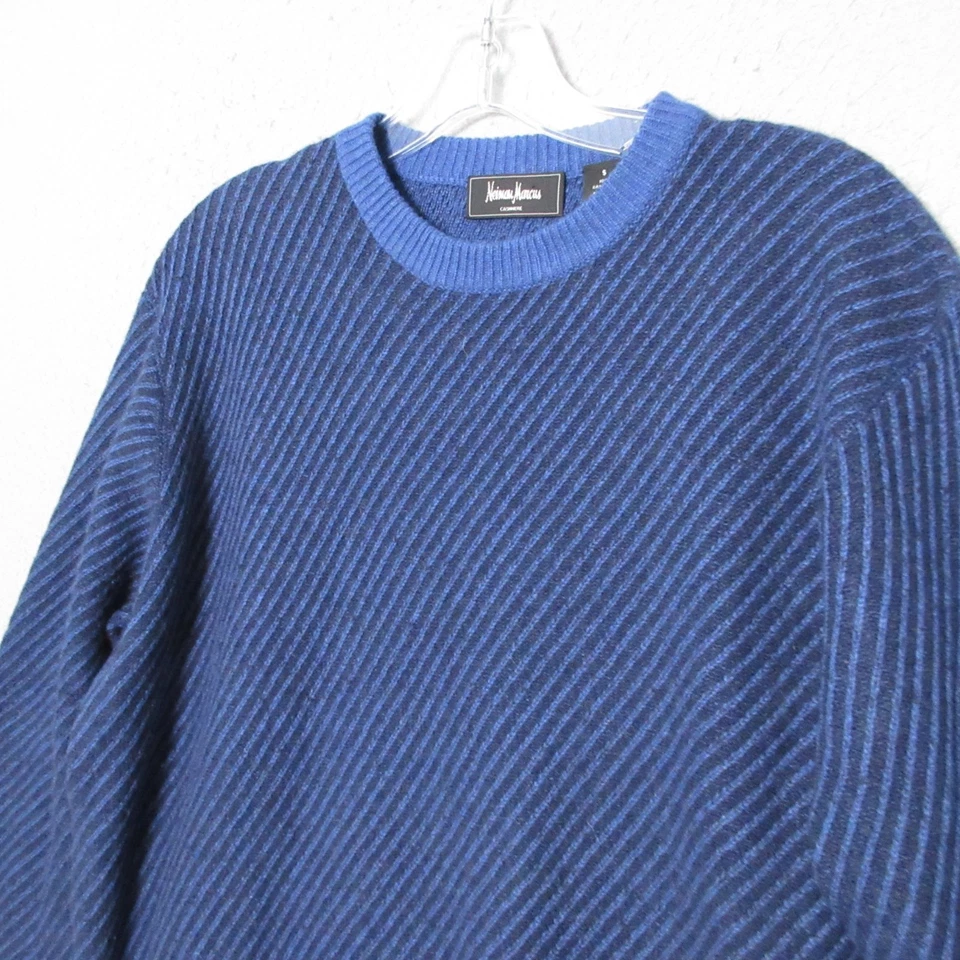 Vintage Neiman Marcus Cashmere Sweater Men Small Blue Stripe Preppy Academia - Image 3 of 4