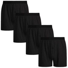 Men's Cotton Knit Boxer Shorts Loose Fit Soft Lounge Underwear 4-Pack Black L