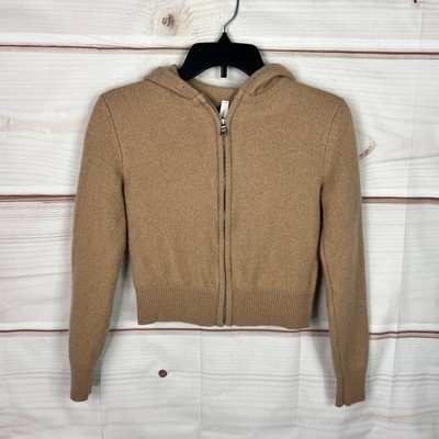 The Group By Babaton Sweater Womens XXS Tan Cashmere Hooded Full Zip Crop Solid