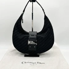 Christian Dior Trotter Street Chic Hand Bag Canvas Leather Black Used 61223
