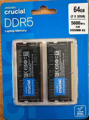 Crucial 64GB Kit (2x 32GB) DDR5 5600 PC5-44800 Laptop Memory