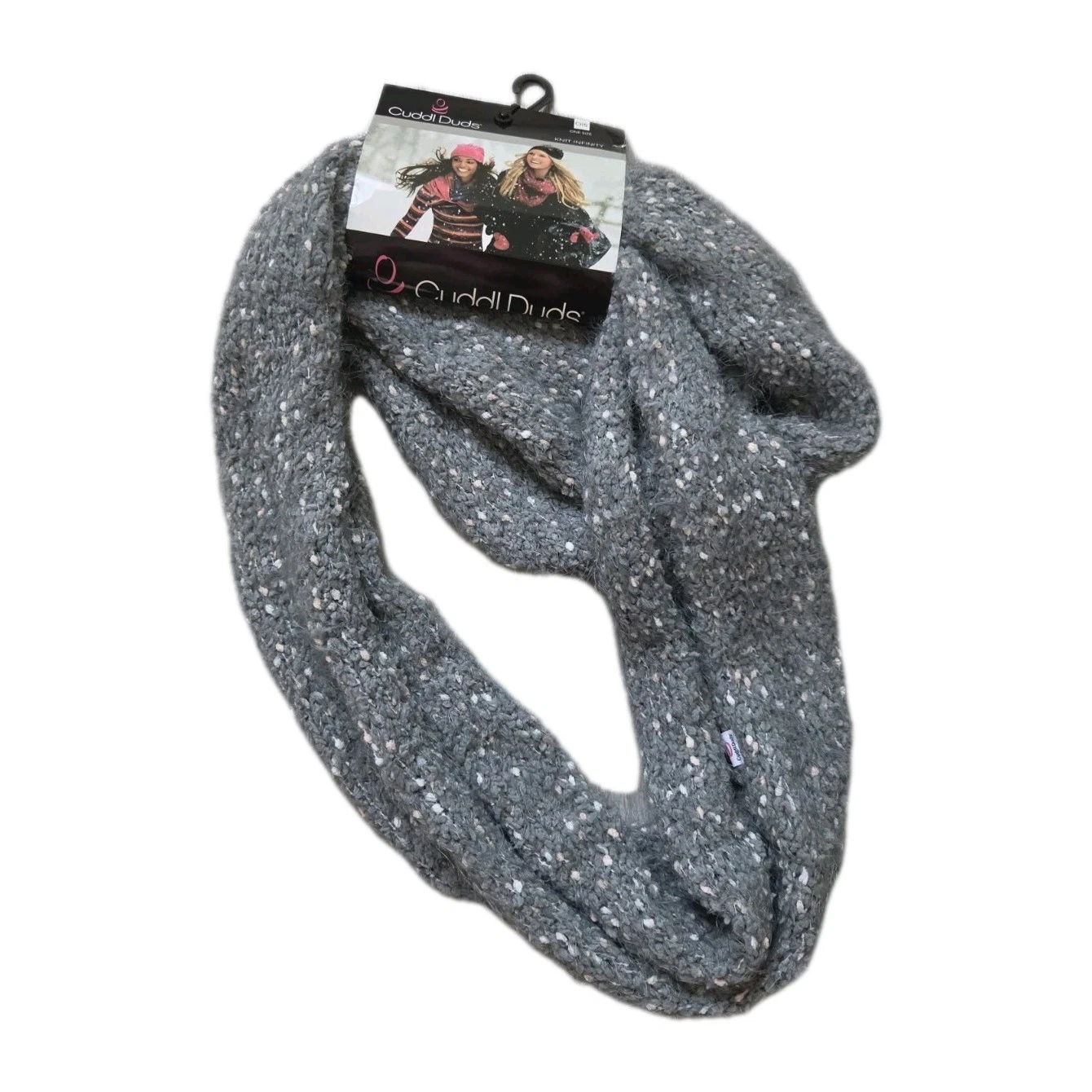 NWT Cuddl Duds Knit Infinity Scarf Gray Speckled Soft Cozy Winter One Size