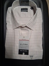 New Van Heusen Men's XL Regular Fit Flex Collar Stretch Dress Shirt Apricot/Blue