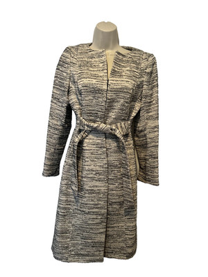 ZARA Women's Black & Cream Metallic Tweed Belted Dress Coat Size Small