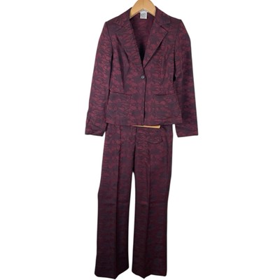 Vintage La Belle Juniors 5 Blazer & Pant Set Floral Red Maroon Whimsigoth Witchy