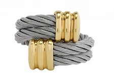 Charriol Authentic 18k Yellow Gold plated & Steel Bypass Flex Ring 6/7