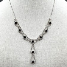 Black Clear Rhinestone Y Drop Silver Tone Necklace Gothic Formal Cocktail Gift