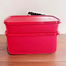 Tupperware Modular Mates Red 2L & 4.3L 2-Pc Set LIMITED EDITION Airtight! ❤️🔒✨