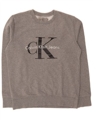 CALVIN KLEIN JEANS Herren Grafik Sweatshirt Pullover Medium Grau Baumwolle BC11