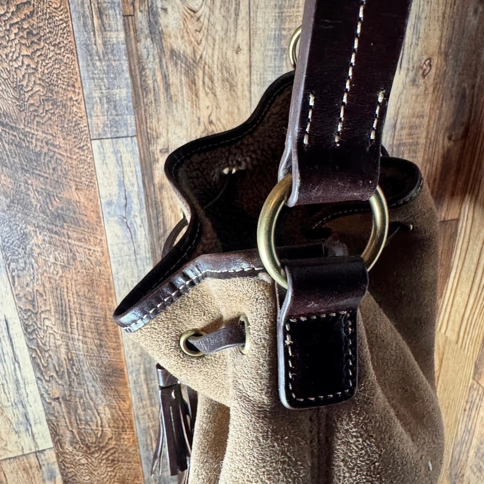 Lands' End Suede & Leather Bucket Bag Drawstring Shoulder Bag Purse - Image 3 of 4