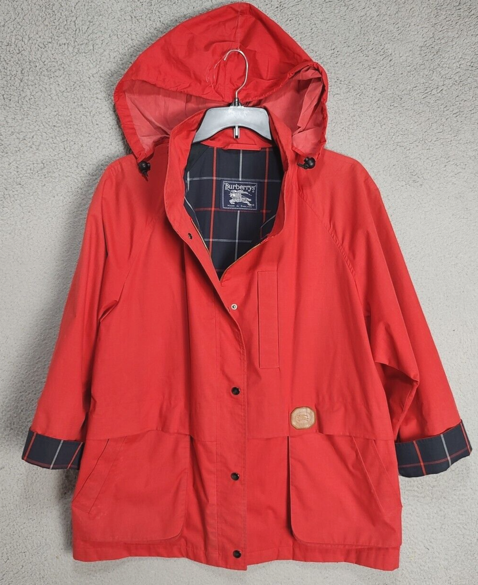 BURBERRY フード付きレッドジャケット 42 Burberry Jacket Adult Large Red Hooded Snap Front Classic