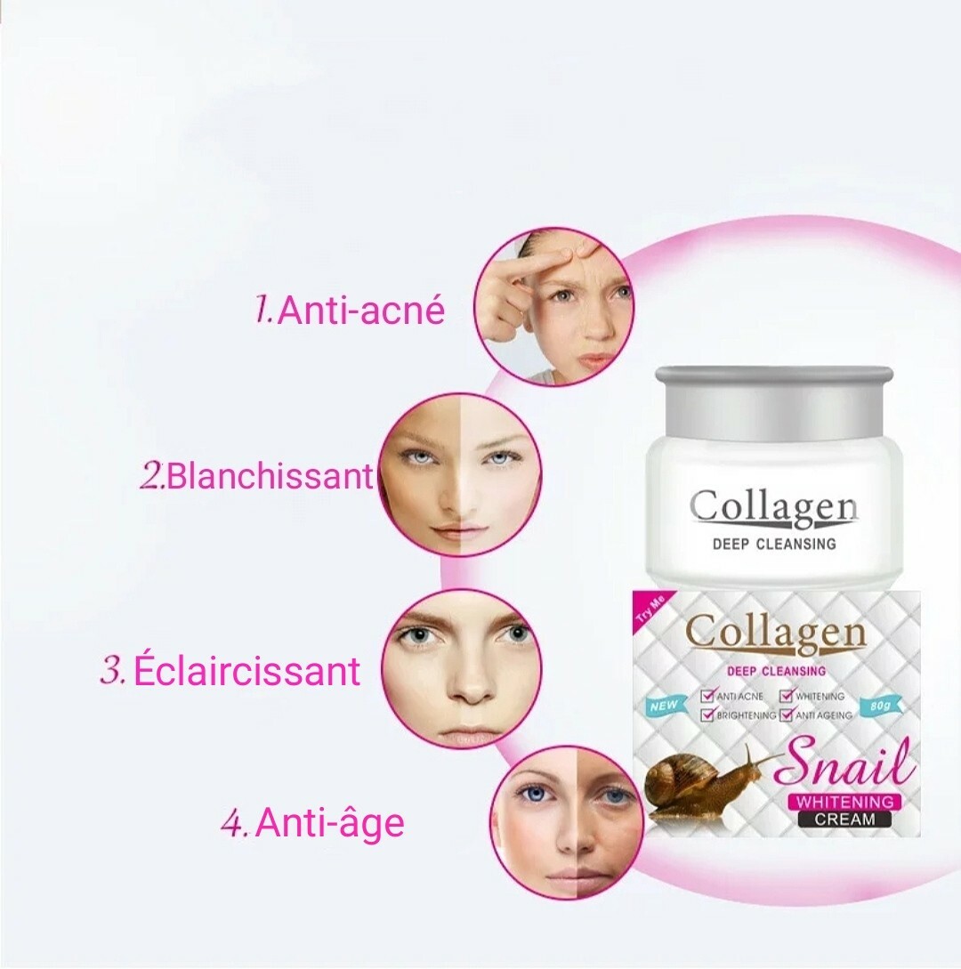 Crème Visage Collagène & Bave D'escargot MYTEX-SHOP - Anti-âge, Anti-rides & Blanchissant 80g