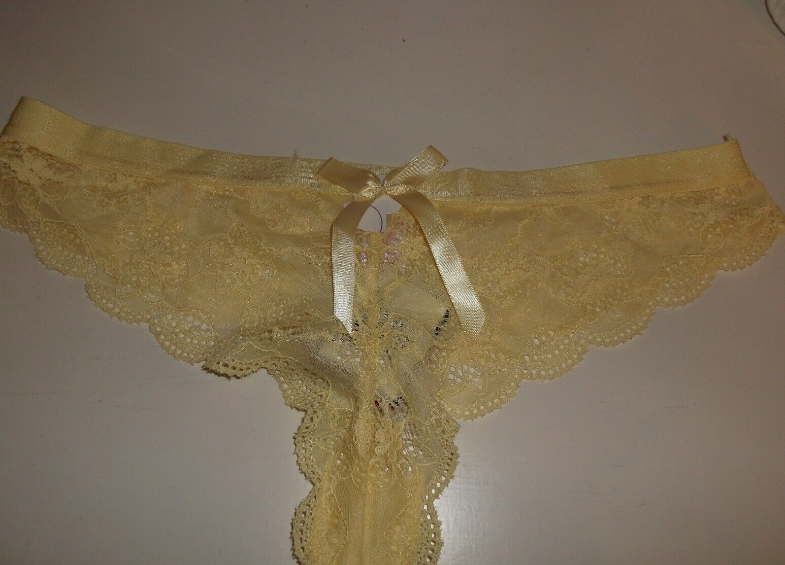 Bnwt La Senza Thong 14 Yellow Lace Satin Bow