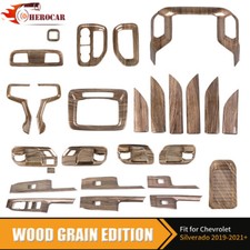 26pcs Wood Grain Interior Trim Set For Chevy Silverado Gmc Sierra 2019-2021 Us