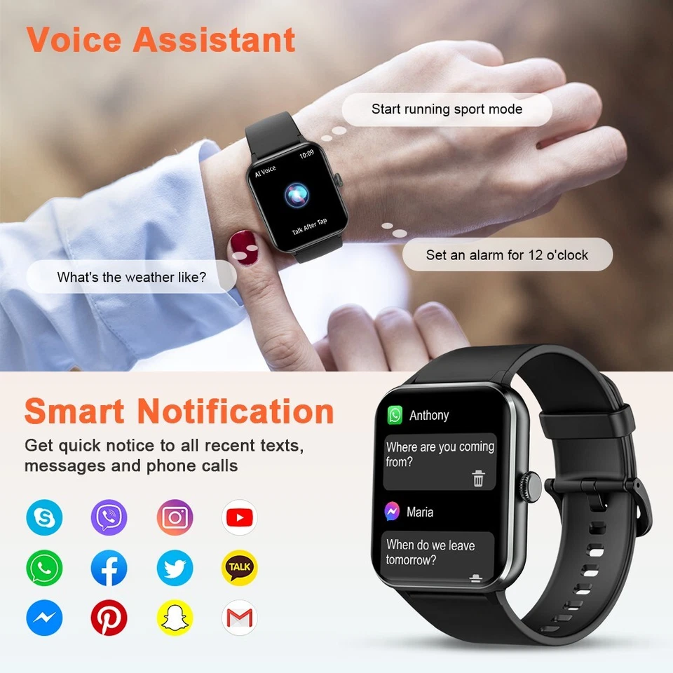 Smart Watch Women Men Heart Rate Blood Pressure Blood oxygen Fitness Tracker US - Image 4 of 4