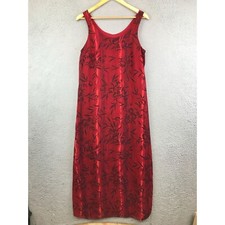 Vintage Rabbit Rabbit Rabbit Maxi Dress Asian Style Red Rayon Sleeveless size 10