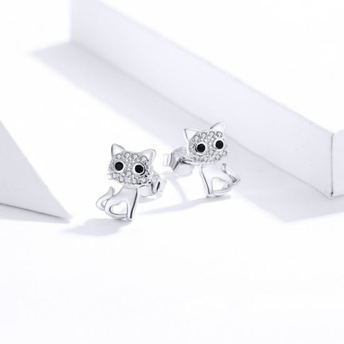 Cute Cat Kitten Stud Earrings Genuine Sterling Silver 925 Girls Ladies Women - Picture 3 of 6