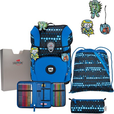 DerDieDas Schulranzen Set 5-tlg. ErgoFlex Tiny Superflash Blue Robot