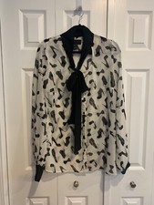 Kardashian Kollection Sheer Top B /W Heels Lipstick Bows Sz L Button-Up Eclectic