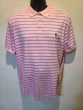 NEW - Polo Ralph Lauren, Pink Slim Fit, Striped Short Sleeve Polo, Men's L. A184