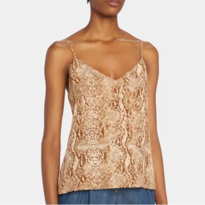 L AGENCE Jane Silk Animal Print Spaghetti Strap Cami Top Neutral Multi Cobra M