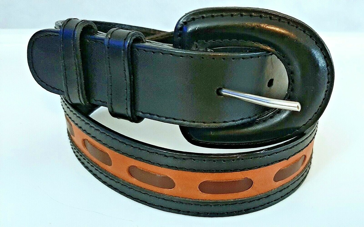 GINNIE JOHANSEN Womens Vintage leather inlay belt Black  display picture 1