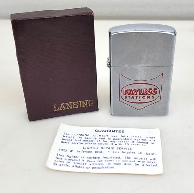 Lansing Payless Stations Inc. Cigarette Cigar Pipe Lighter w/ OB Paper ~  T382