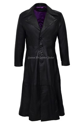 Men's Classic Leather Coat Black Full-LENGTH 100% REAL LAMBSKIN Designer (2005)