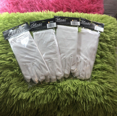 Lot of 4 Pair Costume Accessory Theatrical Gloves White Fun World Halloween 9072