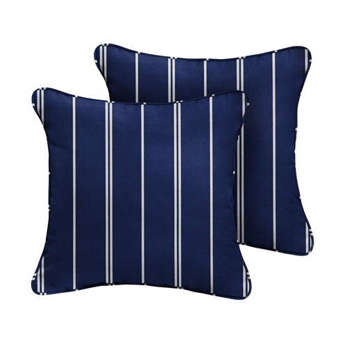 Sorra Home AMZ431911SP Square Corded Edges Outdoor Pillow Set, Navy/White