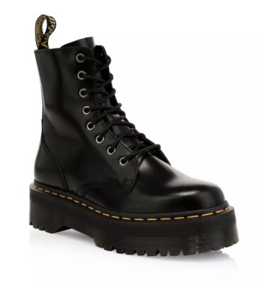 Jadon Black Unisex Polished Smooth Mid-Calf 8-Eye Platform Boots