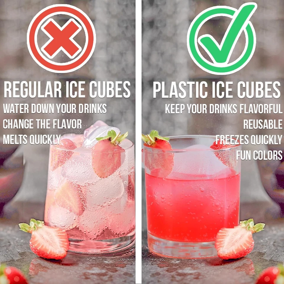 12 Pack JUMBO Reusable Plastic Ice Cubes Quick Freeze Clear 2" Square - Image 2 of 4