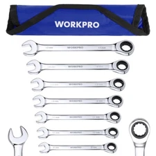 8mm-17mm Ratcheting Combination Wrench Set 7PC Combo Wrench Metric Roll Up Pouch