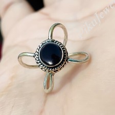 Natural Black Onyx Gemstone 925 Sterling Silver Statement Ring Stylish Jewelry