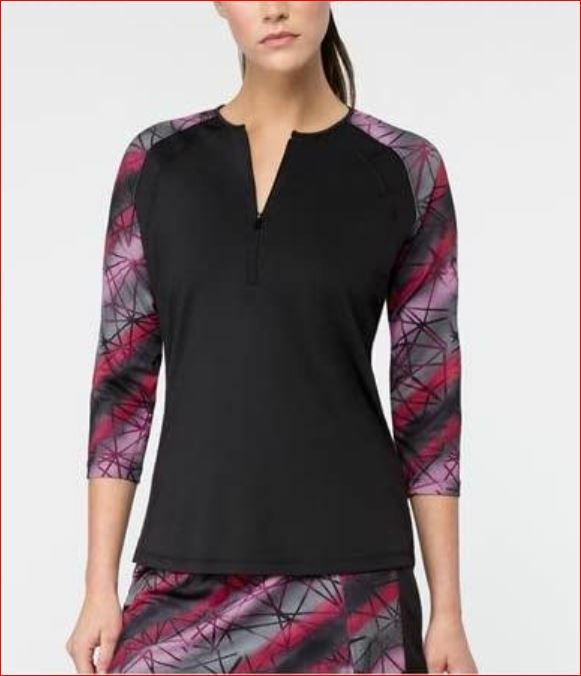 FILA Donna Camicia Maglietta Sleek Zip Collo Performance TW171TY4 Nero S Msrp