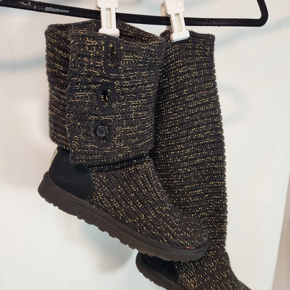 UGG Australia Cardy Clásico Alto Tejido Calcetines Suéter Botas Para Mujer Talla 7 Negro Foto 3 de 4