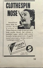 Luden's Menthol Cough Drops Penetrates Clogged Nose Vintage Print Ad 1940