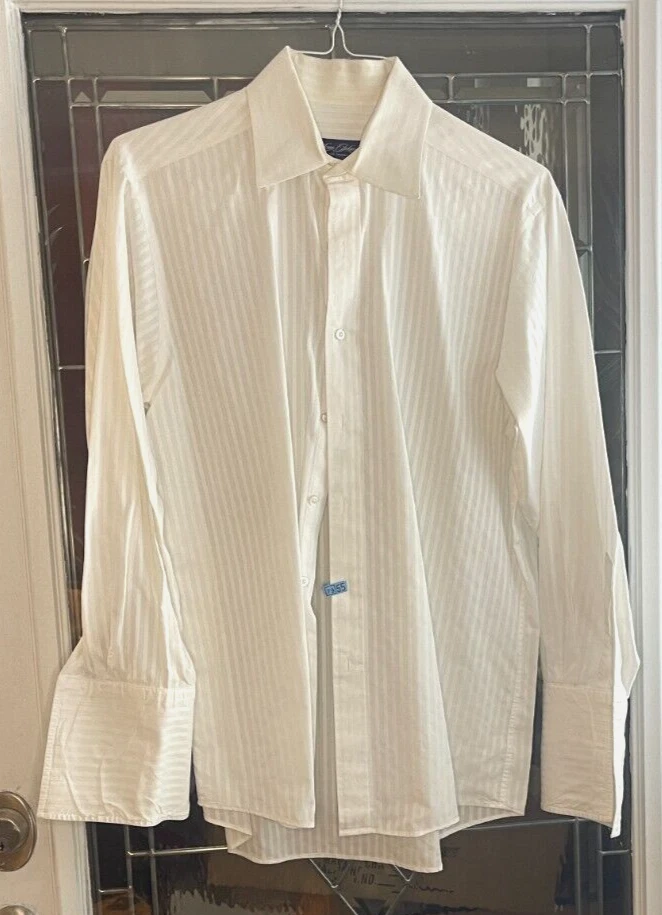Рубашка мужская Sean John с французскими манжетами на пуговицах в полоску белая размер 16 1/2 - Изображение 2 из 4