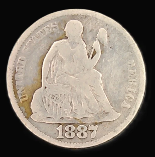 Seated Liberty Dime 1887 P - Full "Liberty" - Circulated Condition