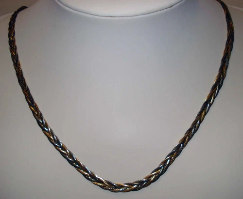 Vintage Gold & Silver Two Tone Braided 37” Dainty Costume Jewelry Necklace Chain