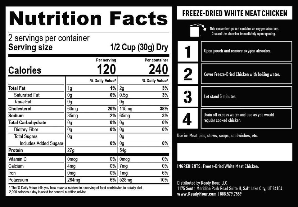 Freeze-Dried White Meat Chicken Single Pouch 30-Yr. Shelf-Life ...
