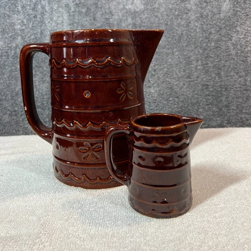Vintage Pitcher Marcrest Stoneware Daisy Dot Oven Proof  Made In USA Lot of 2