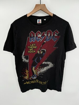 Junk food ACDC Band World Tour Black Graphic T-Shirt Adult Medium Rock Classic