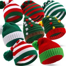 8 PCS Adult Christmas Santa Hats Winter Knitted Beanie Pom Pom Xmas Holiday