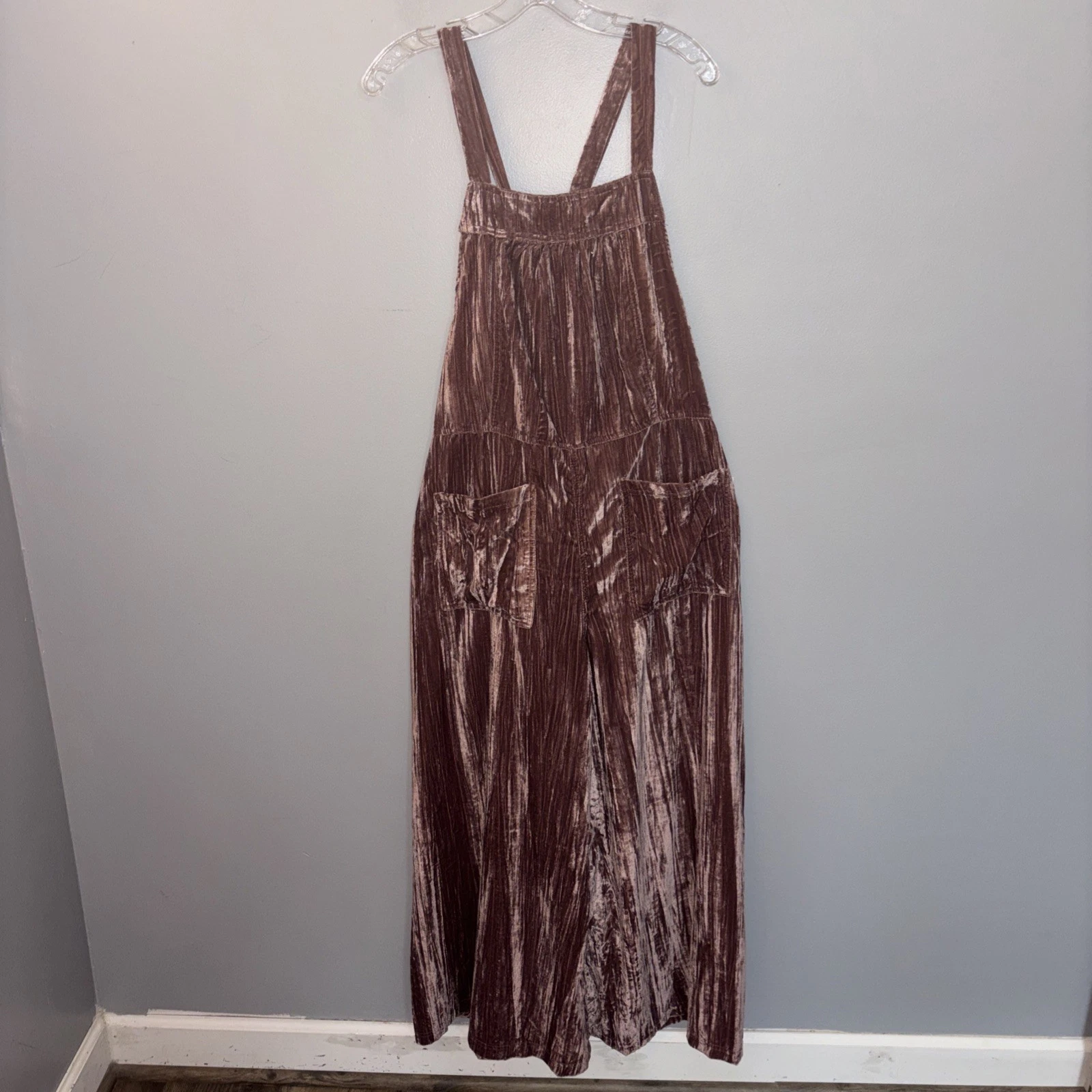 Natural Life Rust Brown Velvet Wide Leg Jumpsuit Overalls Size M Boho Hippie