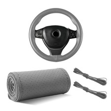 Leather Steering Wheel Cover, 15" 15" Breathable Perforated Design Gray