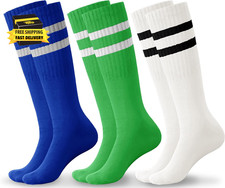 3 Pairs Boys Soccer Athletic Socks Kids Striped Football Knee High Uniform Sport